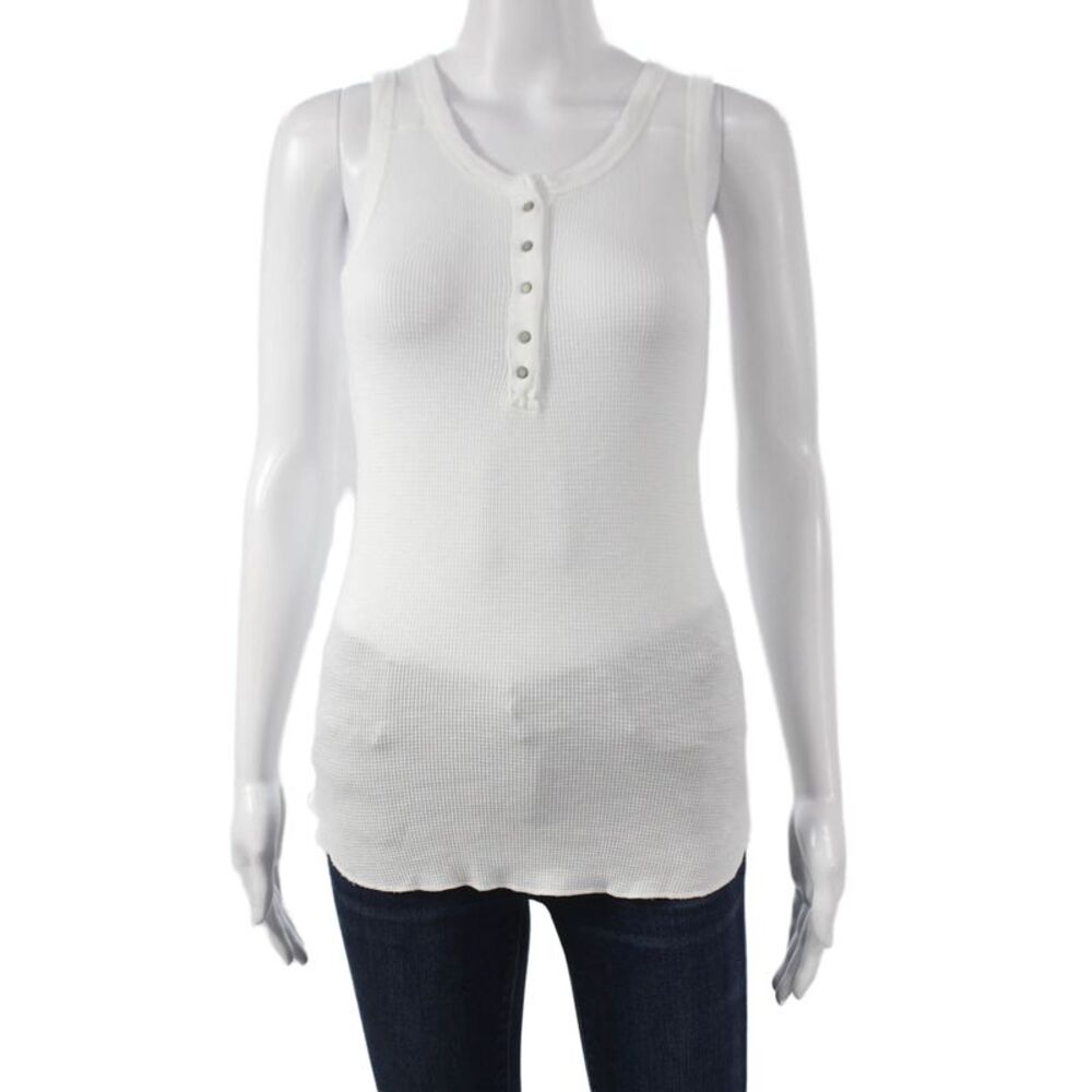 Crown Jewel Women Henley Tank Sleeveless White Modal Supima Cotton Size XS